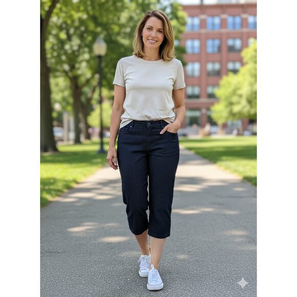 Karen Scott Comfort Capris Cropped Blue Jeans Pants Plus Size 14 Denim Stretch - Picture 7 of 7